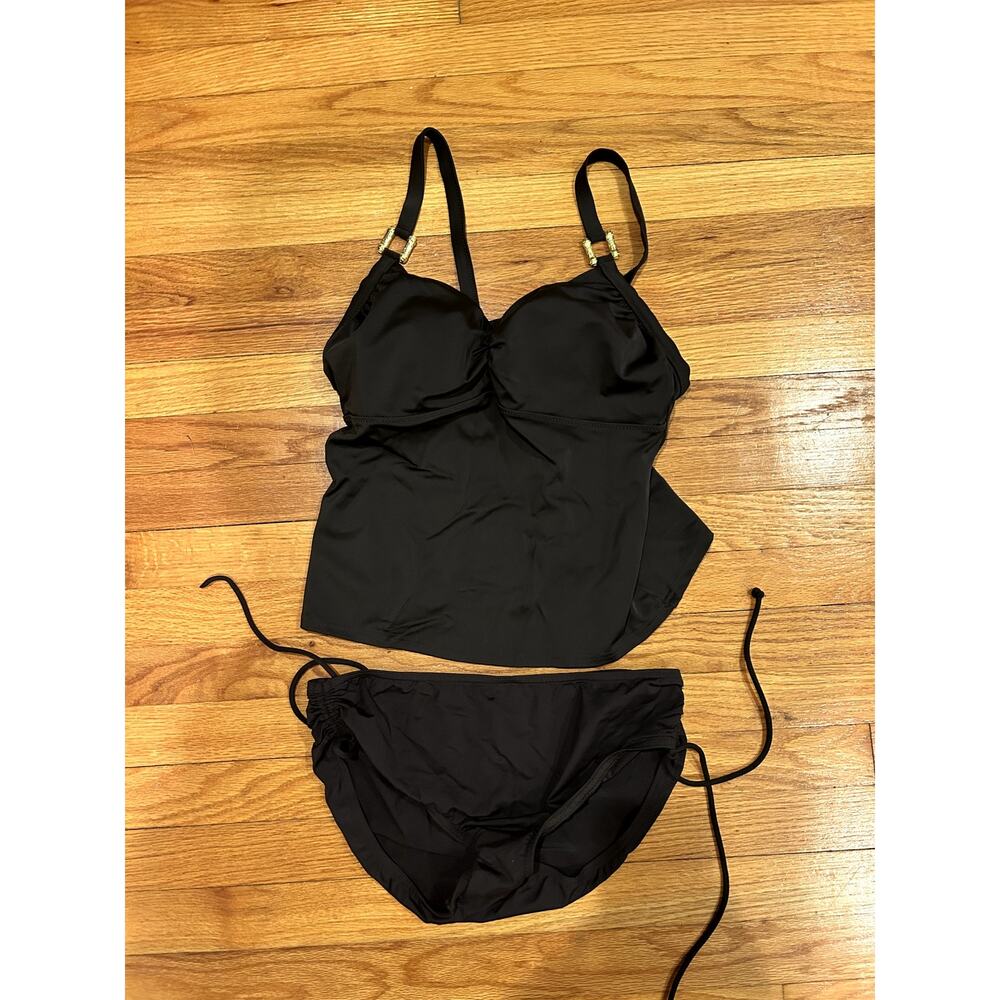 Lands End Two Piece Tankini Set Brown Size 10 Gold Accent